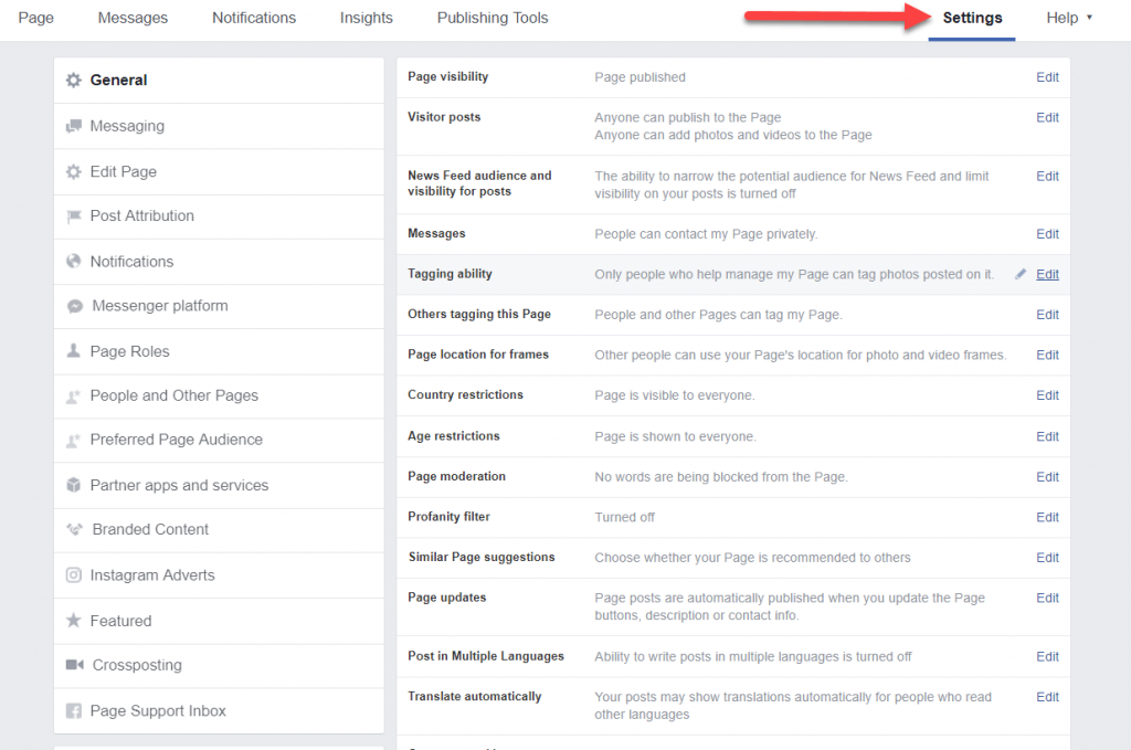 How To Set Up A Facebook Business Page - settings