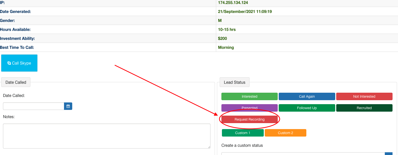 https://apacheleads.com/leads/customer/login.xhtml Recording request