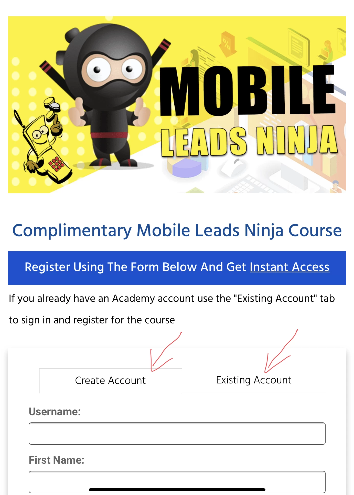 Mobile Leads Ninja Registration Form