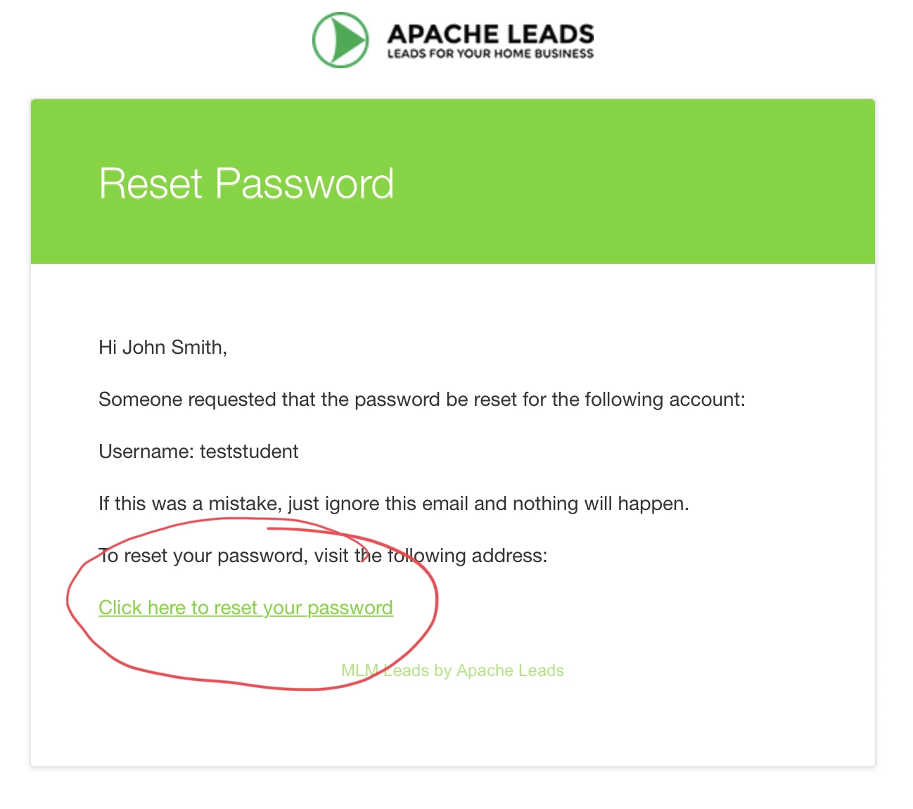 Academy Password Rest Email